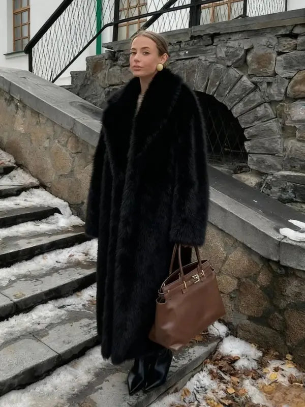 Manteau pour femme en fausse fourrure, couleur unie, devant ouvert, élégant, manches longues, col cascade, vêtement d'extérieur pour l'automne et l'hiver, vêtements pour femmes à porter au quotidien, vêtements pour femmes