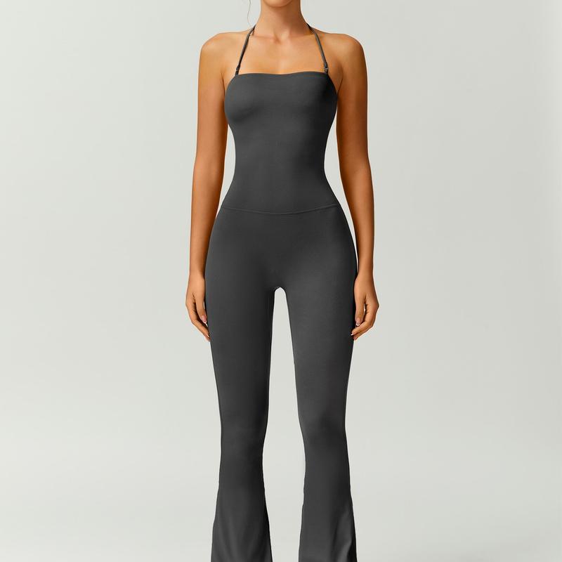 Combinaison Femme Patte d'Éléphant Dos Nu Moulante – Élégante et Confortable pour le Fitness et la Mode,Tenue Athleisure Élégante et Confortable, Rehausse les Fesses, Vêtement de Sport Taille Haute Extensible,combinaison femme