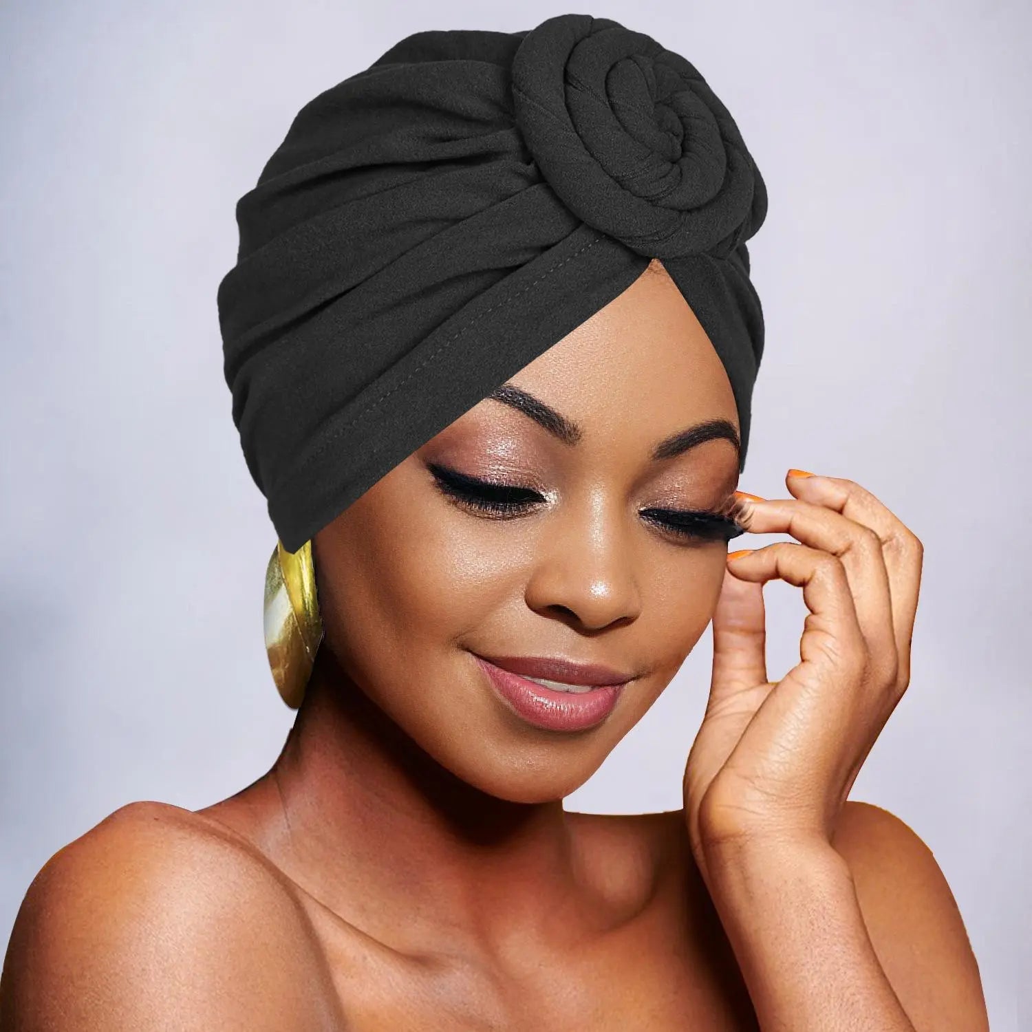 Chapeau turban élégant de couleur unie avec fleur pour femme, foulard décontracté et tendance, accessoires de mode pour un usage quotidien