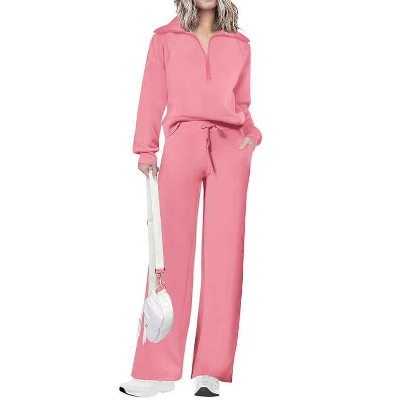 Ensemble de survêtement décontracté 2 pièces pour femme - Sweat-shirt à demi-zip et pantalon large avec cordon de serrage - Haut et pantalon de survêtement assortis pour le confort