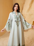 Women's Elegant Long Dress, Loose Fit Ethnic Print, Lace-Up Design, All-Season Wear, Perfect for Evening Occasions & Special Events