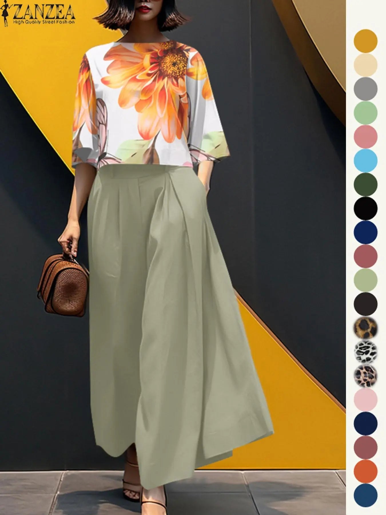 Ensemble deux pièces haut et pantalon large pour femme, haut et pantalon décontractés, mode minimaliste, confortables, à manches trois quarts, pour tous les jours en extérieur, vêtements pour femmes toutes saisons