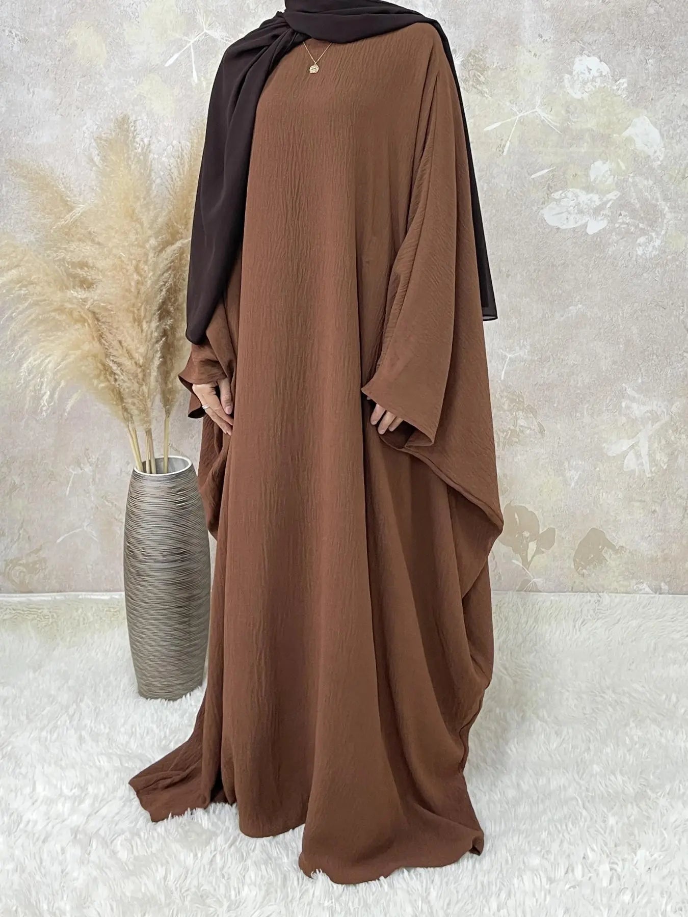 [Grandes Tailles] Abaya unie pour femmes, robe modeste à col rond et manches longues pour le quotidien, vêtements islamiques pour femmes pour toutes les saisons