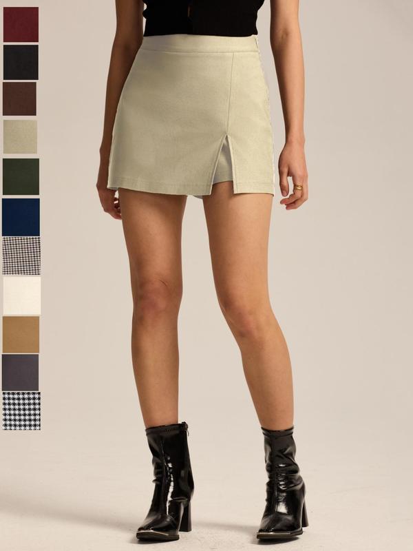 Jupe-short fendue taille haute avec fermeture éclair, tenue quotidienne décontractée et extensible, jupe-short élastique polyvalente, vêtements de mode pour femmes