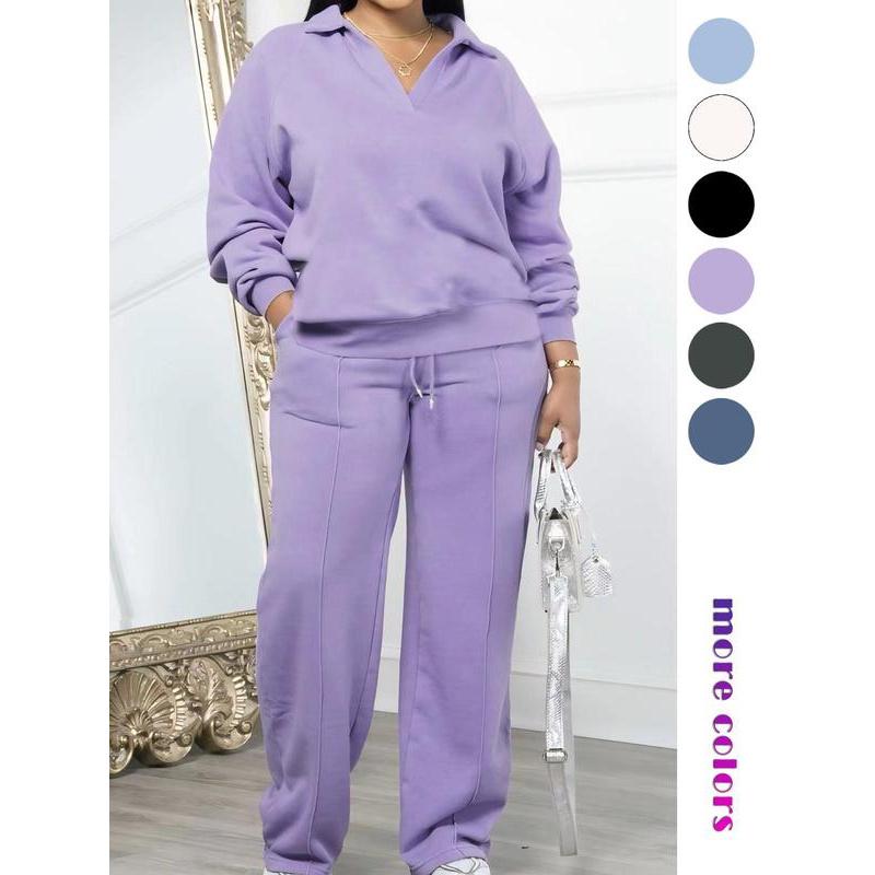 Ensemble de survêtement uni à manches longues et pantalon taille coulissée pour femme, tenue deux pièces décontractée et confortable pour le quotidien et l'extérieur, vêtements pour femme pour toutes les saisons