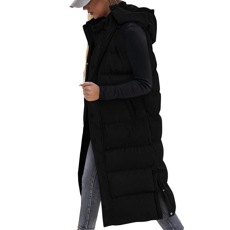 Gilet long matelassé pour femme avec capuche matelassée et fermeture boutonnée pour manteau d'hiver 2025 - Hauts, Vêtements pour femmes