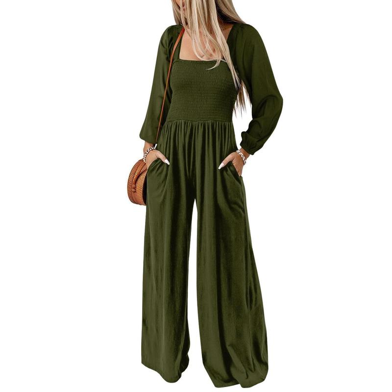 Salopette ample décontractée pour femme, combinaison une pièce à manches longues, jambes larges, pantalon long, barboteuse avec poches