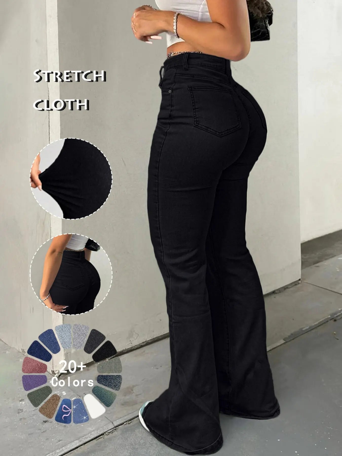 Jean Y2K évasé taille haute pour femme, Jean décontracté en denim avec poches à boutons, Bas pour femme pour le quotidien, Jean 000, Jean femme à la mode et polyvalent, Convient pour le printemps, l'été, l'automne et l'hiver