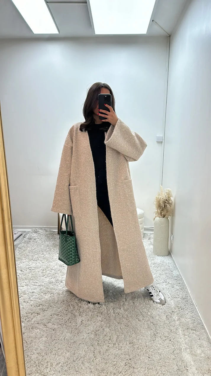 Manteau oversize coupe droite avec deux poches pour femme