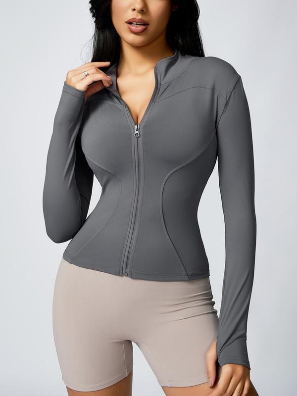Veste de sport zippée pour femme, haut de sport ajusté à manches longues, vêtements de sport pour femme pour le printemps en intérieur
