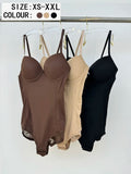 Women's Deep V Patchwork Ruched Slimming Bodysuit Set XS-Xxl, Casual All Season Underwear & Lingerie, Contrast Lace Design