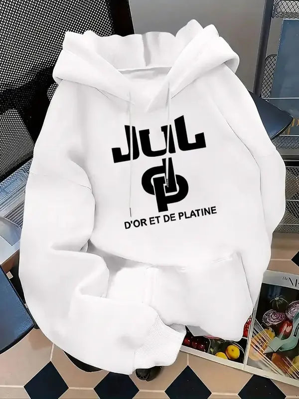 Sweat à capuche imprimé lettres pour femmes, pull décontracté à manches longues pour l'automne et l'hiver, vêtements pour femmes pour un usage quotidien