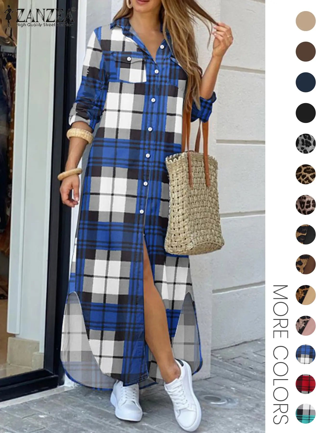 Robe chemise femme à imprimé léopard, boutonnée sur le devant avec poches à rabat, en tissu, décontractée, ourlet incurvé, manches longues, col chemise, longue, pour le quotidien, vêtements pour femmes toutes saisons