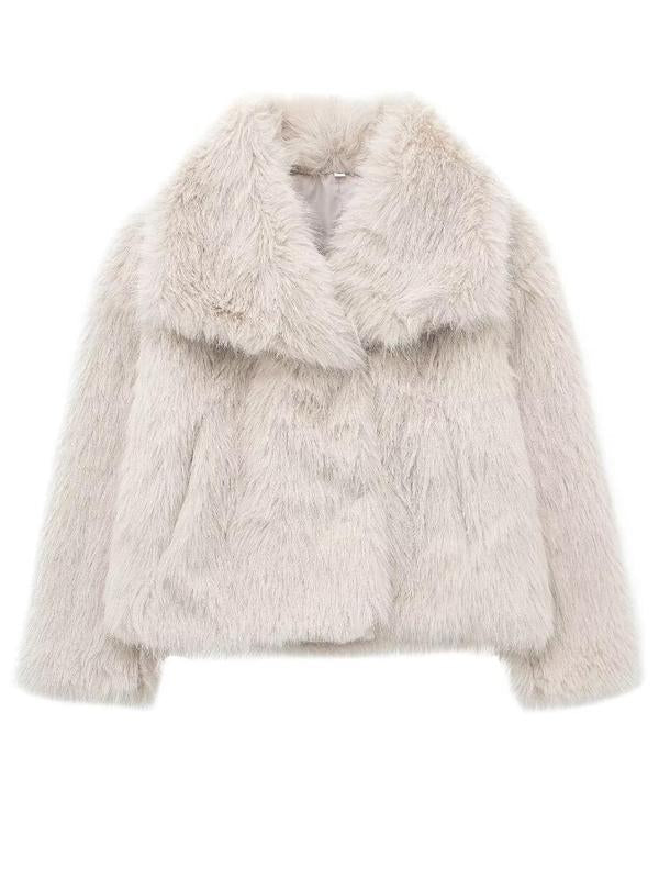Veste en fausse fourrure unie pour femme, manteau décontracté à col et manches longues pour l'automne et l'hiver, vêtements quotidiens pour femme, hauts mignons
