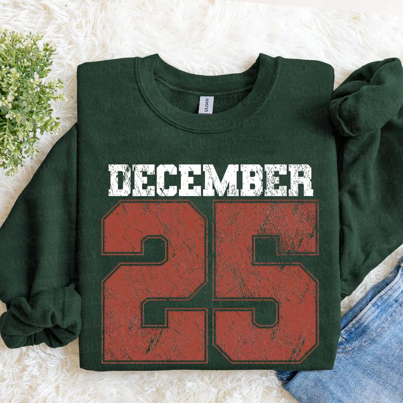 Sweat-shirt de Noël rétro, T-shirt 25 décembre, Vêtements de fêtes, Chemises de Noël pour femmes, Col rond de Noël, Cadeau de Noël, Pull d'hiver