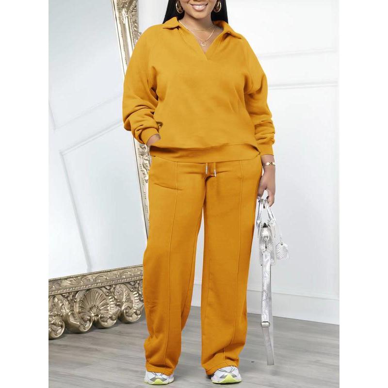 Ensemble de survêtement uni à manches longues et pantalon taille coulissée pour femme, tenue deux pièces décontractée et confortable pour le quotidien et l'extérieur, vêtements pour femme pour toutes les saisons
