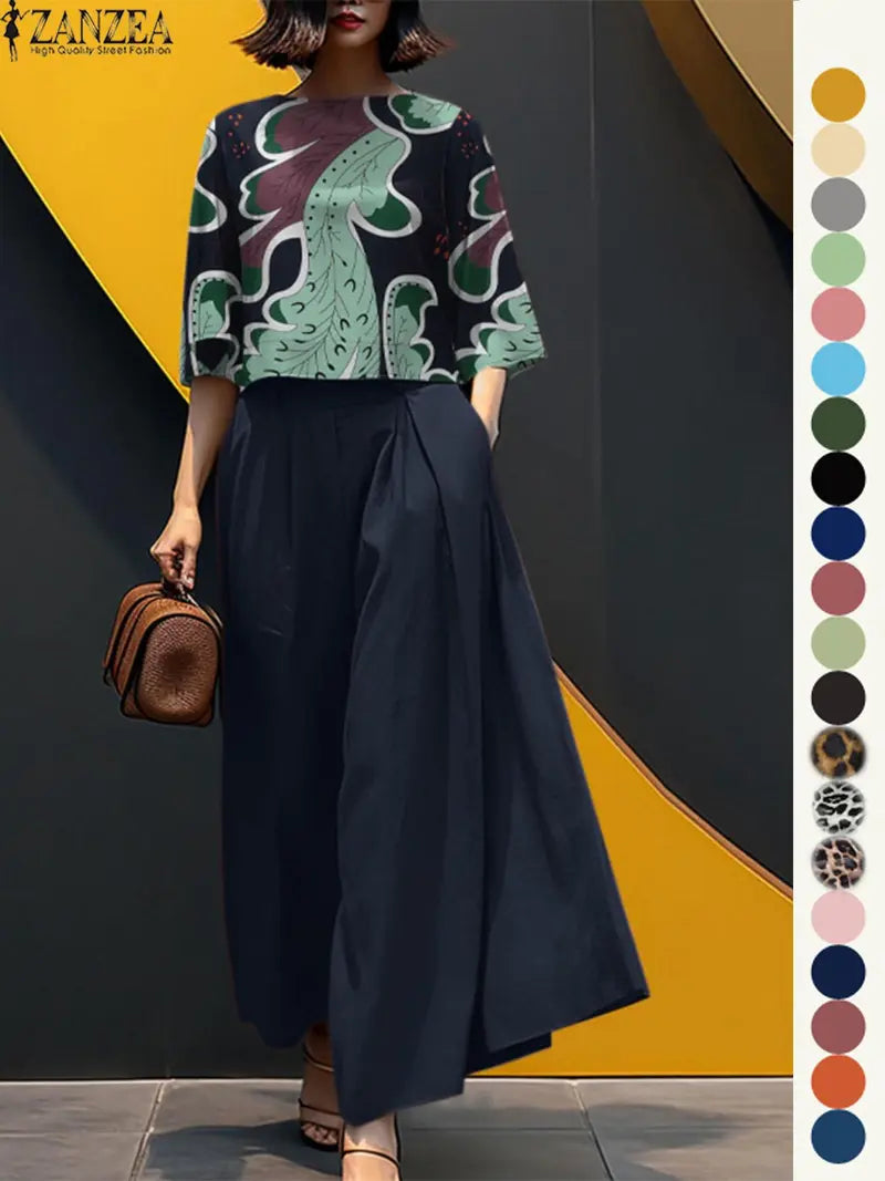 Ensemble deux pièces haut et pantalon large pour femme, haut et pantalon décontractés, mode minimaliste, confortables, à manches trois quarts, pour tous les jours en extérieur, vêtements pour femmes toutes saisons