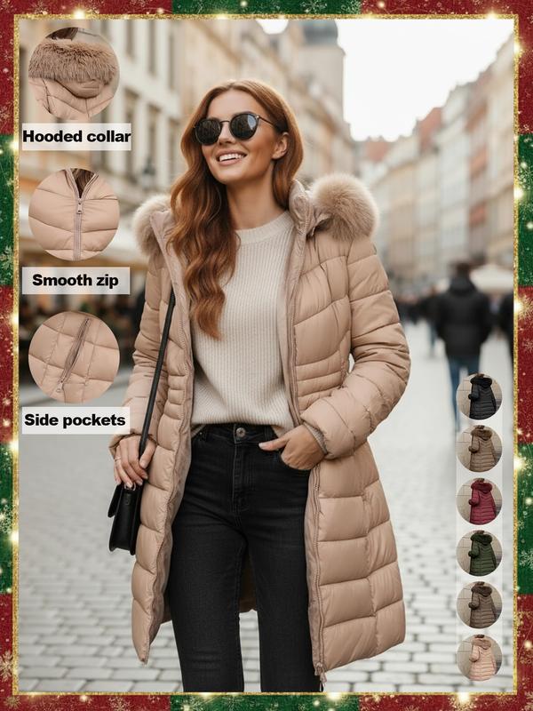 Veste imperméable décontractée en coton à capuche pour femme, doudoune légère avec poches, coupe ample en tissu épais pour l'automne et l'hiver