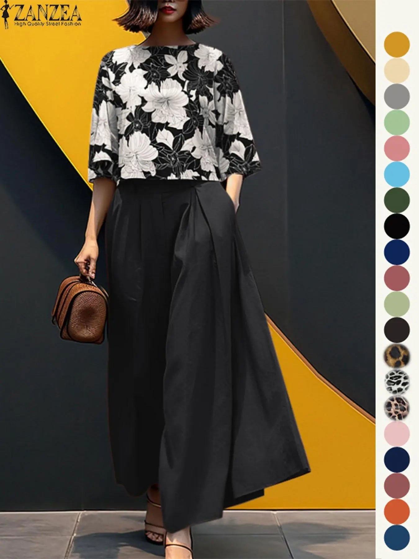 Ensemble deux pièces haut et pantalon large pour femme, haut et pantalon décontractés, mode minimaliste, confortables, à manches trois quarts, pour tous les jours en extérieur, vêtements pour femmes toutes saisons