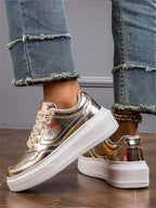 Soft leather metallic thick-soled casual shoes